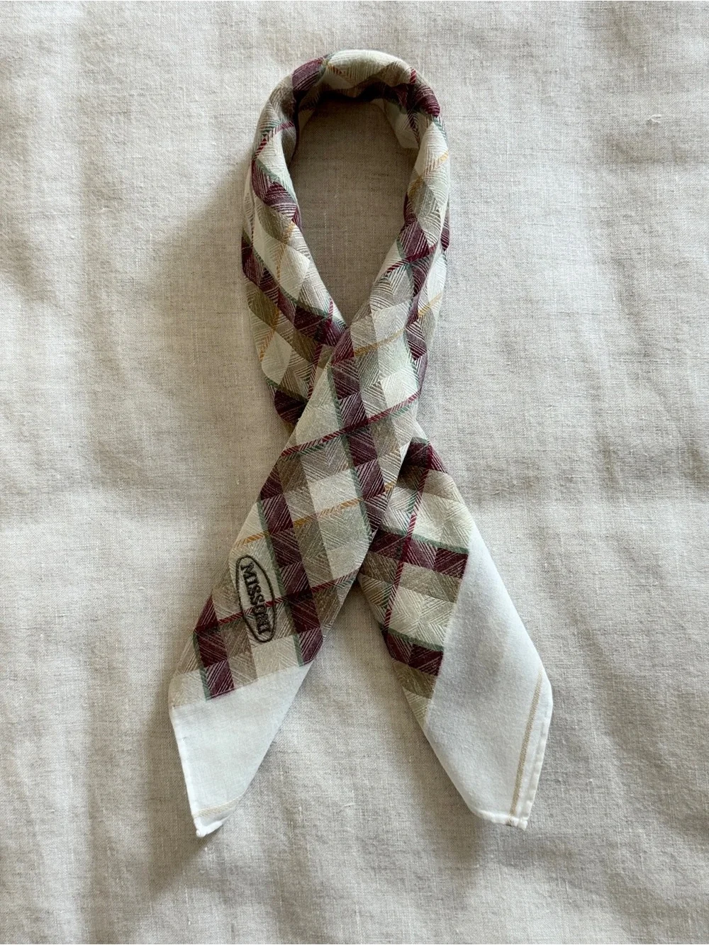 Vintage Missoni Textured Plaid Cotton Bandana Scarf Made in Japan Unisex